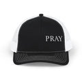 Pray Embroidered Trucker Cap — Black & White Snapback Mesh Hat